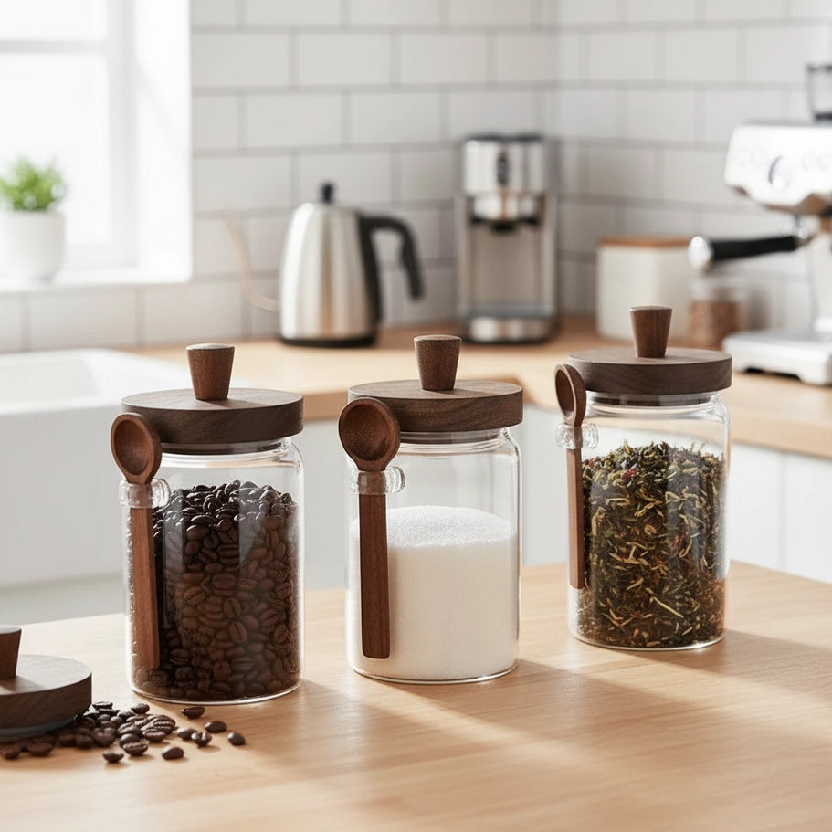 Glass Storage Jars with Lids – 3-Pack Airtight Food & Pantry